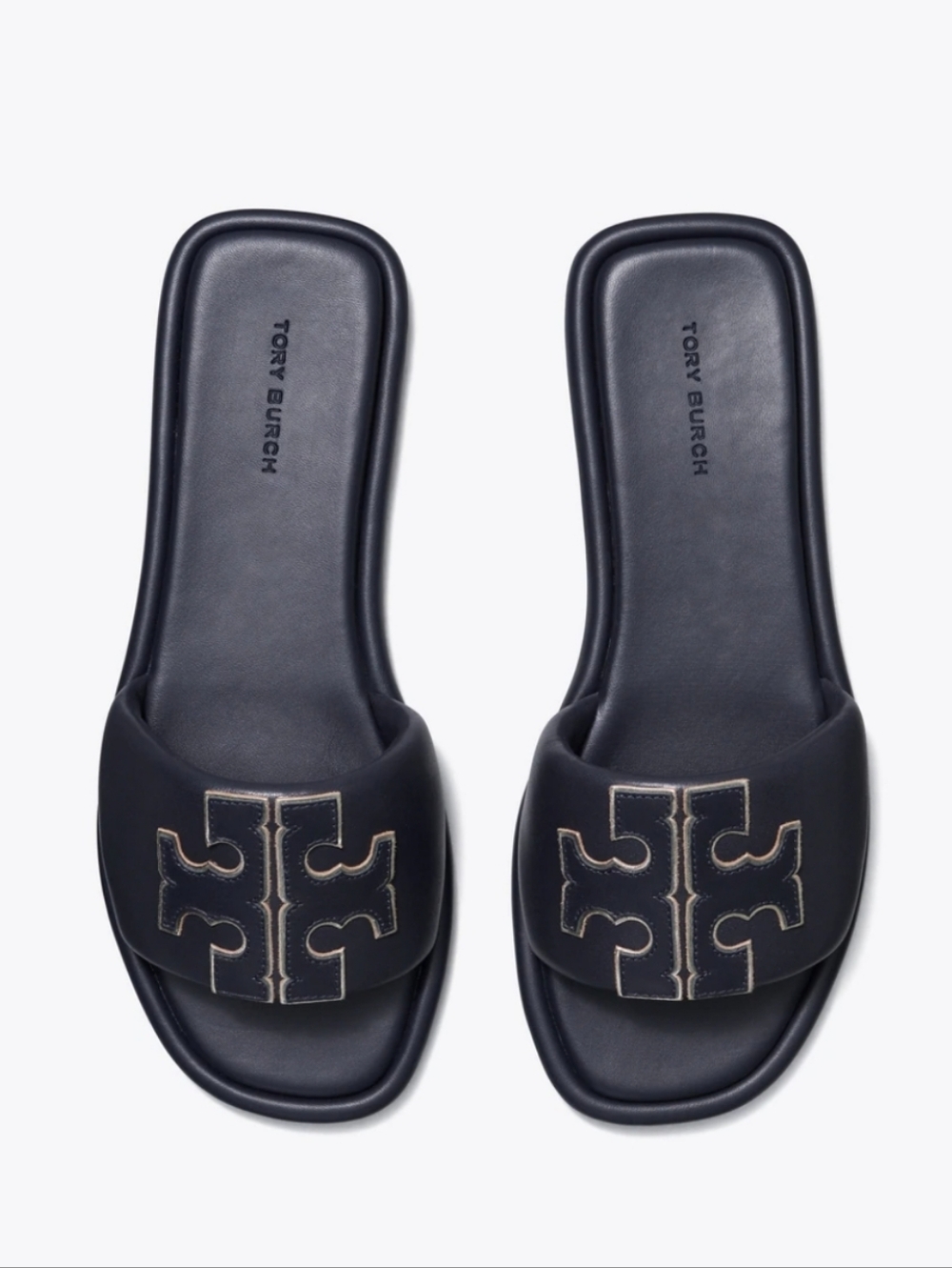 Tory Burch Double T Sport Slide Sandals leather in perfect navy